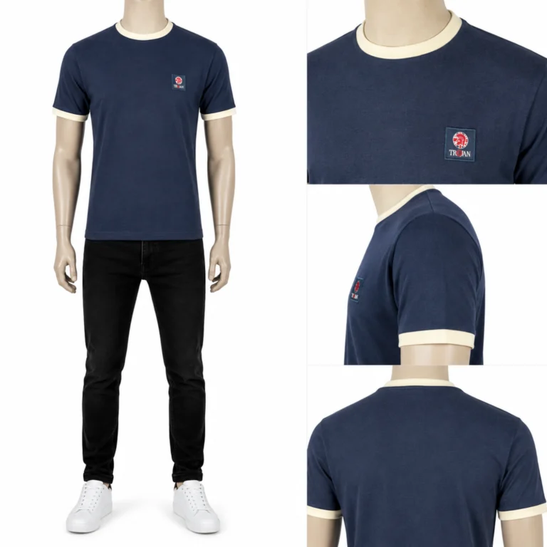 Trojan Flag Badge Ringer TR/9086 T-Shirt - Navy