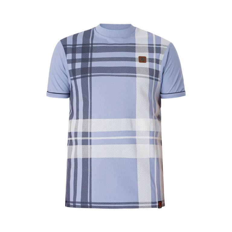 Trojan Oversized Check Panel Regular Fit Short Sleeve T-Shirt - Sky Blue