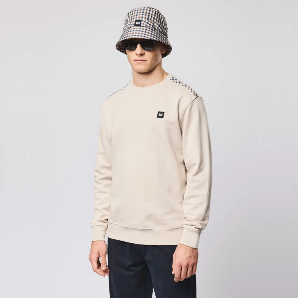 Weekend Offender Beida Mid House Check Panel Sweatshirt - Cement