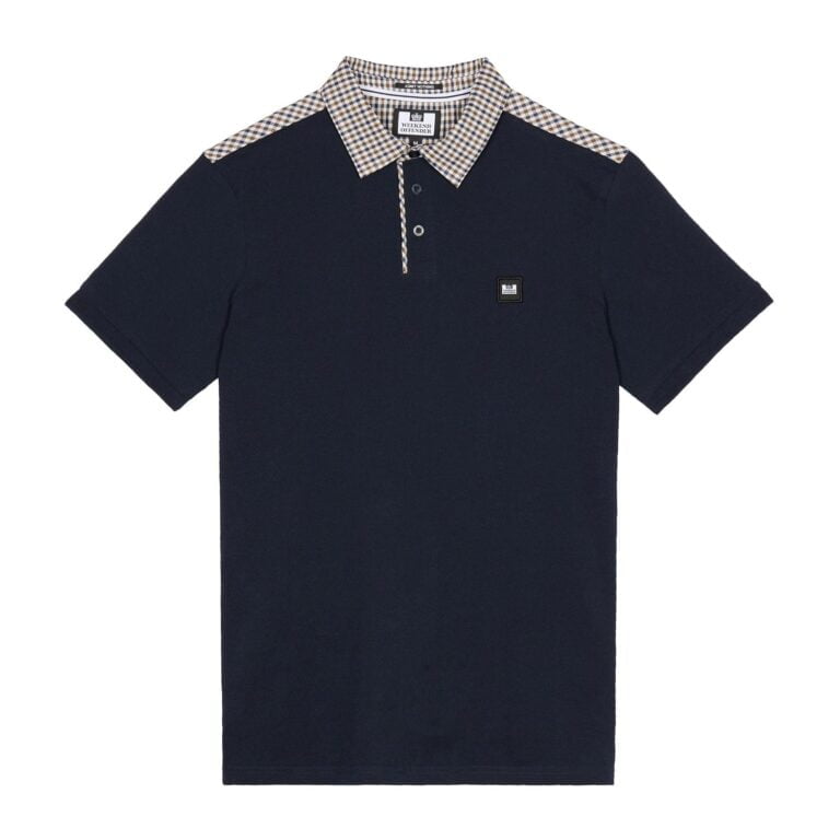 Weekend Offender Costa Regular Fit Short Sleeve Polo Shirt - Navy/House Check