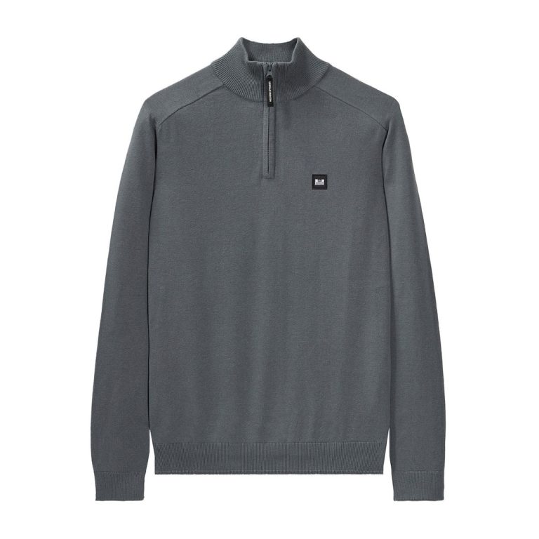 Weekend Offender Pierre Knitted Quarter Zip Regular Fit Sweatshirt - Zinc