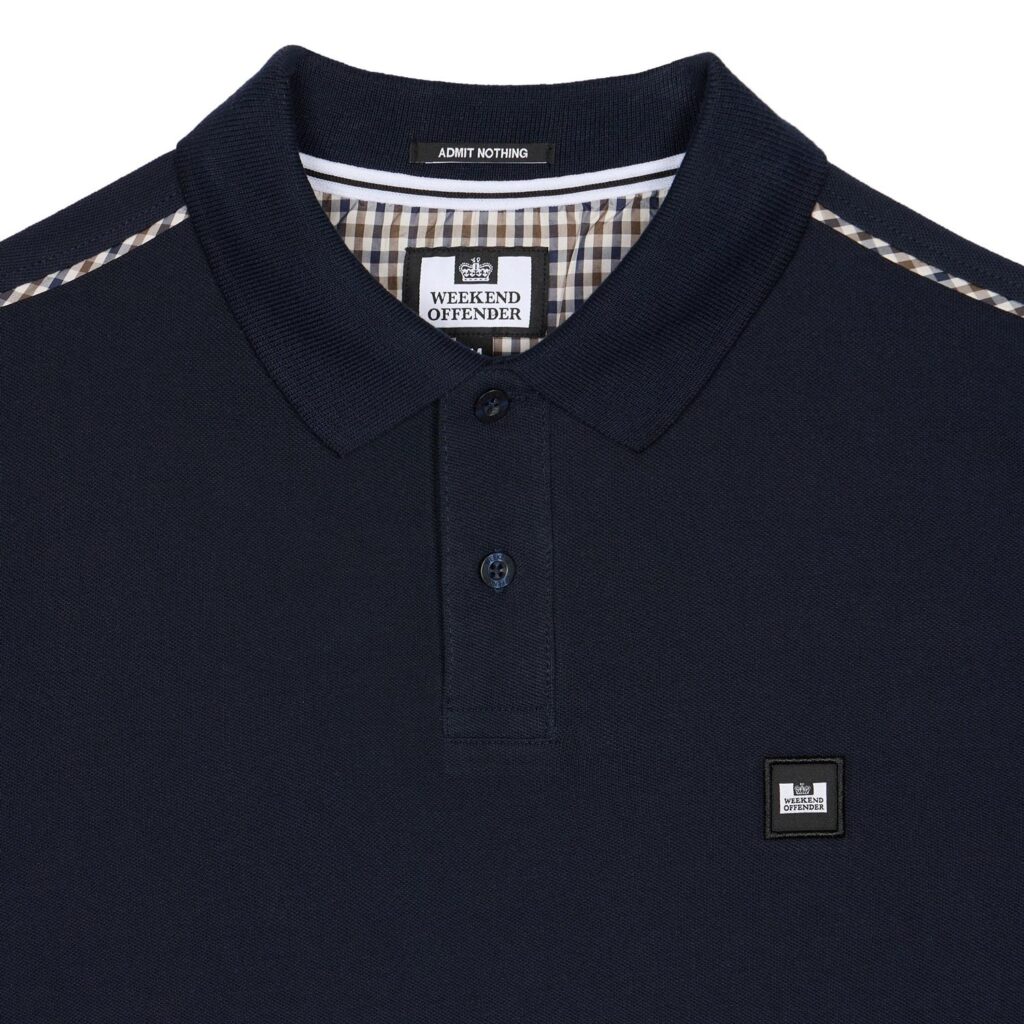 Weekend Offender Sakai Regular Fit Short Sleeve Polo Shirt - Navy/House Check