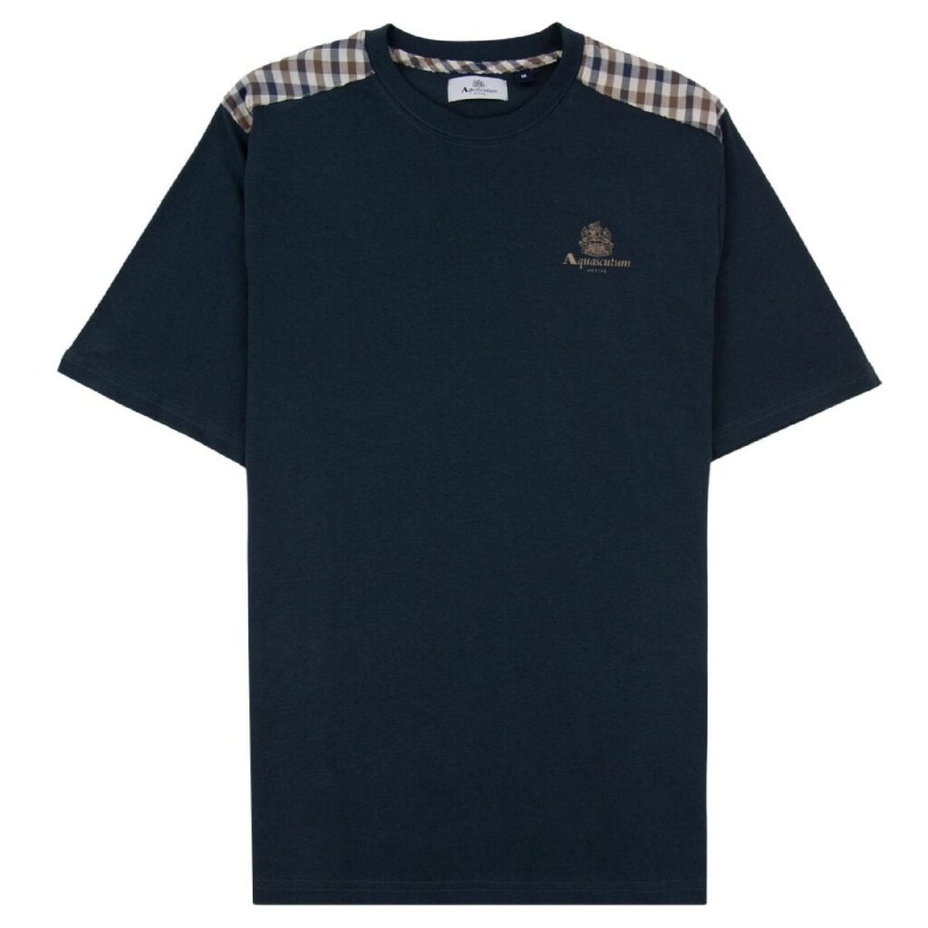 Aquascutum Active Club Check Shoulder Regular Fit Short Sleeve T-Shirt - Navy
