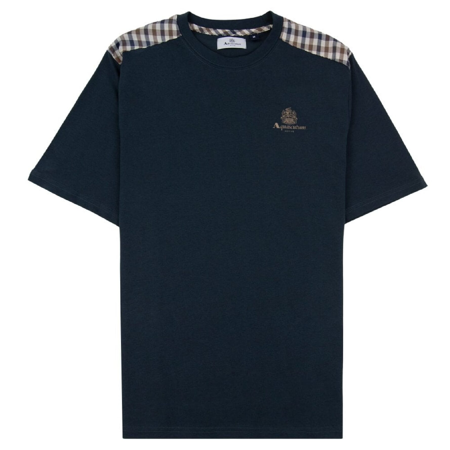 Aquascutum Active Club Check Shoulder Regular Fit Short Sleeve T-Shirt - Navy