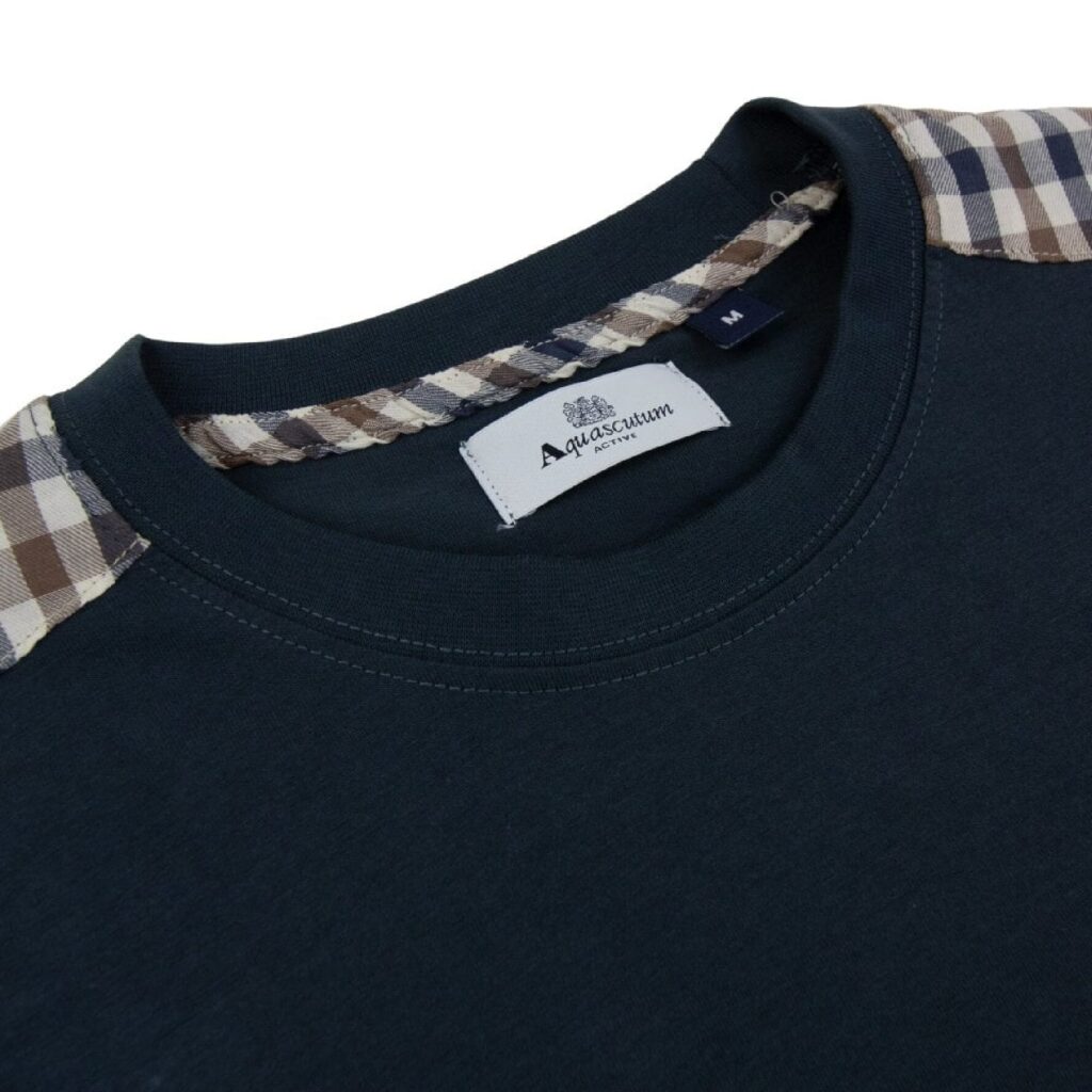 Aquascutum Active Club Check Shoulder Regular Fit Short Sleeve T-Shirt - Navy